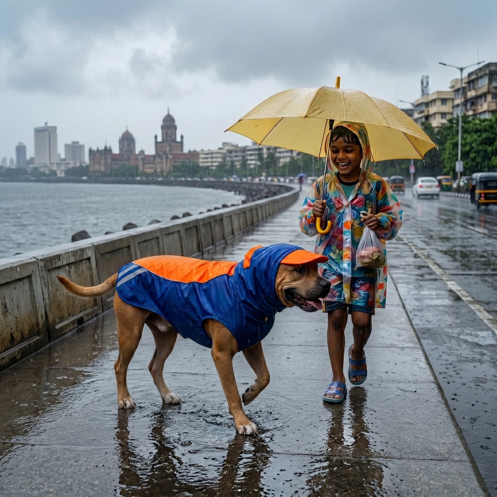 Doxters Slip on Dog Raincoat, Easy Wear Magic Cloak Neon Orange & Royal Blue
