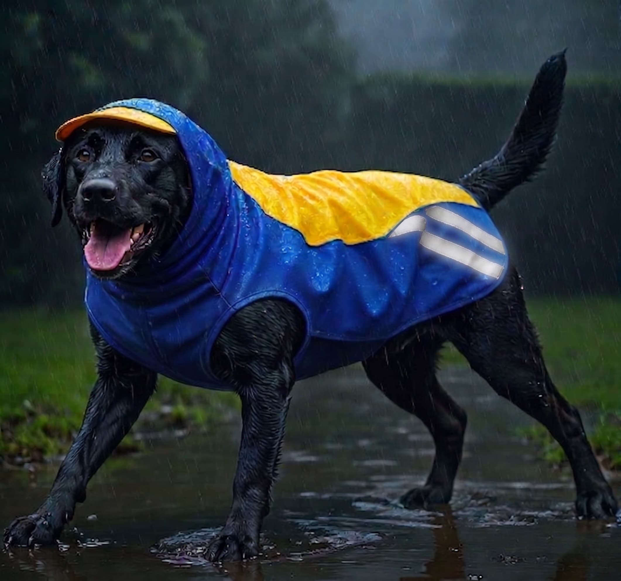 Doxters Slip on Dog Raincoat, Easy Wear Magic Cloak Yellow & Royal Blue